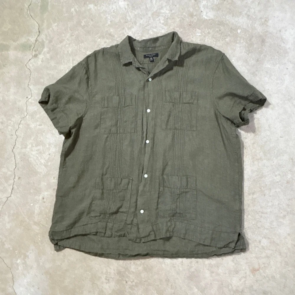 Banana Republic Linen Resort Shirt Casual Button Down Men’s XXL Olive Green